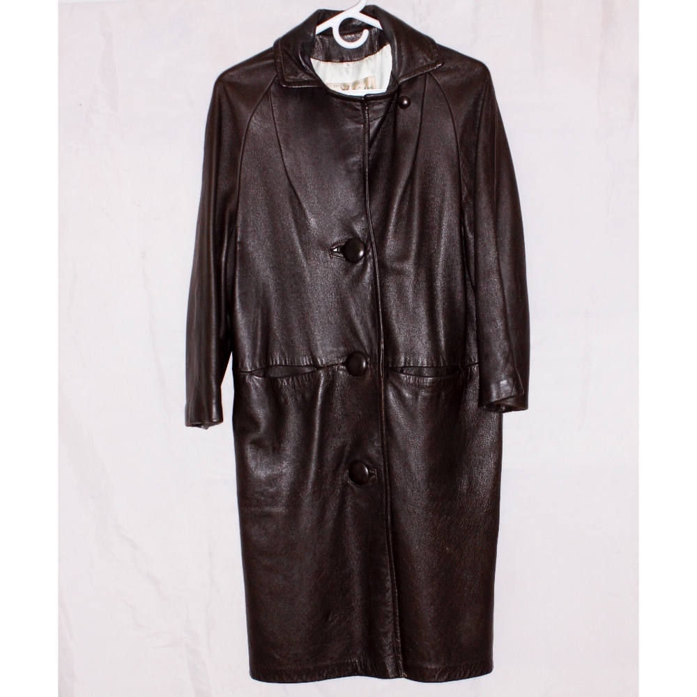 Brown Deerskin Leather Trench Coat 4 Botton Vint